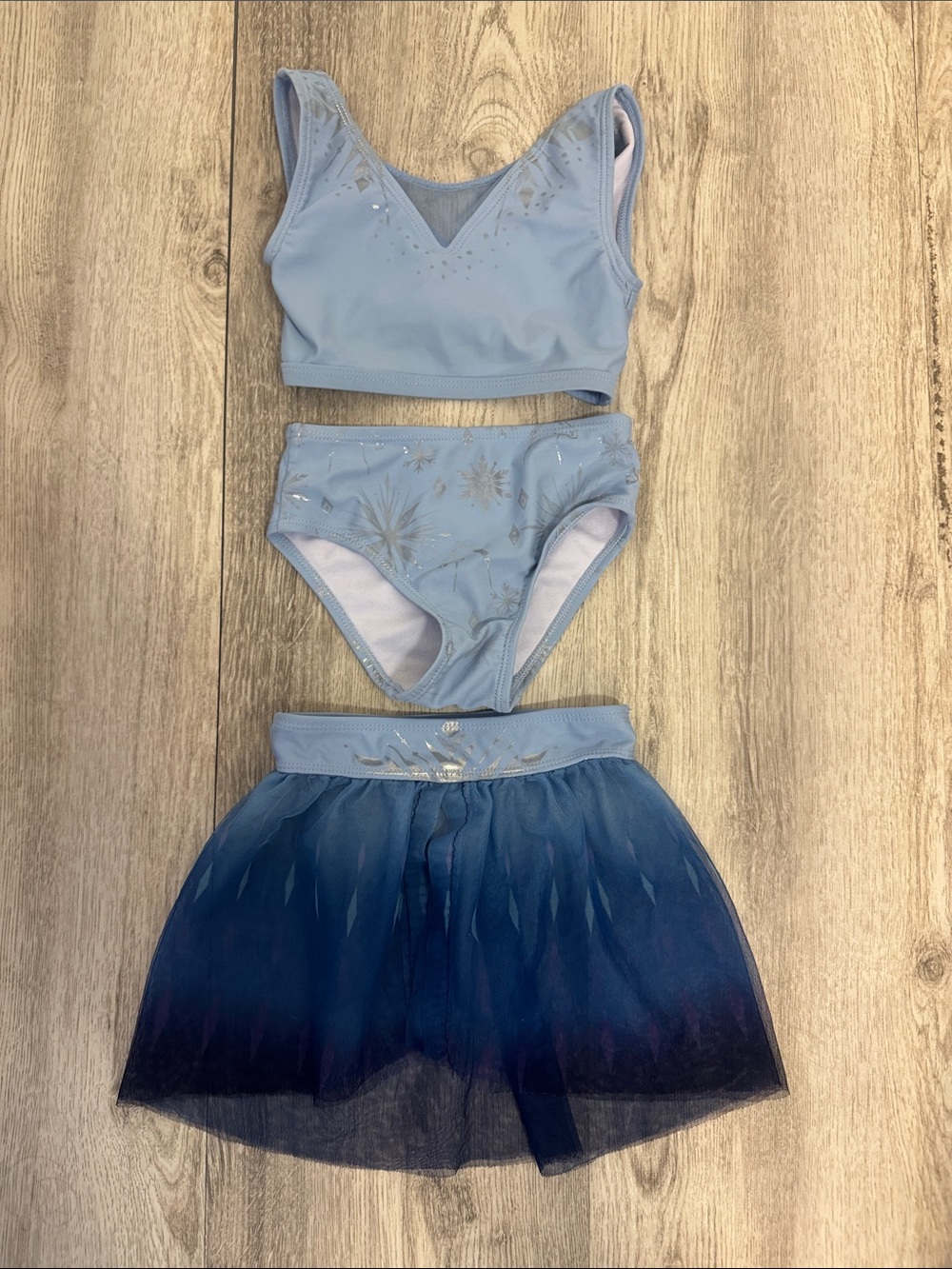 Disney Frozen Light Blue and Navy Girls Two-Piece Swim Set with Tulle Skirt